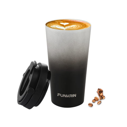 Funkrin Insulated Coffee Mug with Ceramic Coating, 16oz Iced Coffee Tumbler Cup with Flip Lid and Handle, Double Wall Vacuum Leak-Proof Travel Mug for Office School Party Camping