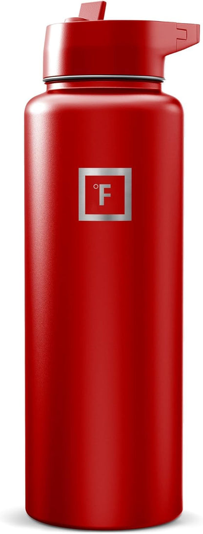 IRON °FLASK 40 oz Wide Mouth Water Bottle with Straw | Insulated Stainless Steel Sports Water Bottle with Leakproof Straw Lid - BPA Free, Cold 24 Hrs, Sweat Free (Midnight Black)