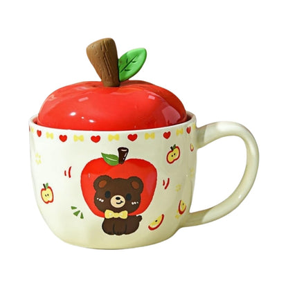 420Ml Ceramic Apple Breakfast Milk Cup With Lid