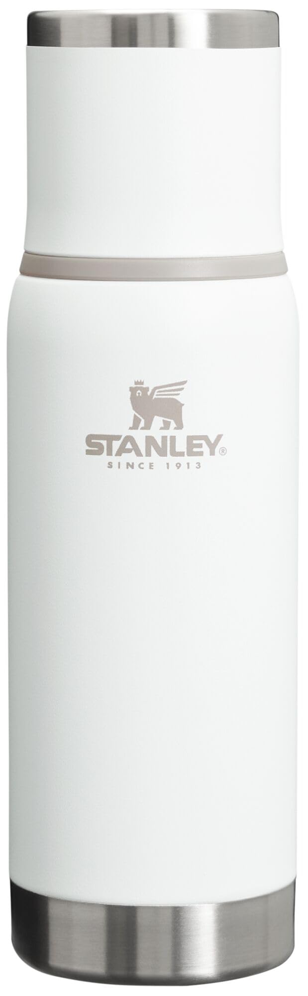 Stanley Adventure-To-Go Vacuum Bottle 25 oz | Wide Mouth with Leakproof Cup Lid | Keep Drinks Hot or Cold | Packable for Travel | Insulated Stainless Steel Thermal Bottle | BPA-Free | Frost White