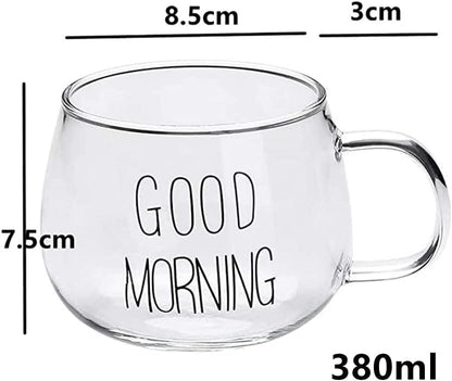 'Good Morning' Breakfast Cup with Spoon, Water Cup, Milk Cup, Yogurt Glass, Coffee Mug, Juice Cup, Milkshake Glass, Gift Cup for Birthday, Christmas, Family, Friends