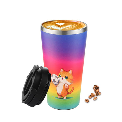 Funkrin Insulated Coffee Mug with Ceramic Coating, 16oz Iced Coffee Tumbler Cup with Flip Lid and Handle, Double Wall Vacuum Leak-Proof Travel Mug for Office School Party Camping