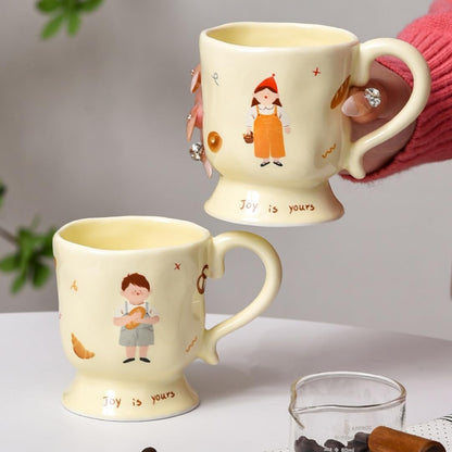 300Ml Ceramic Oatmeal Breakfast Milk Cup For Couples