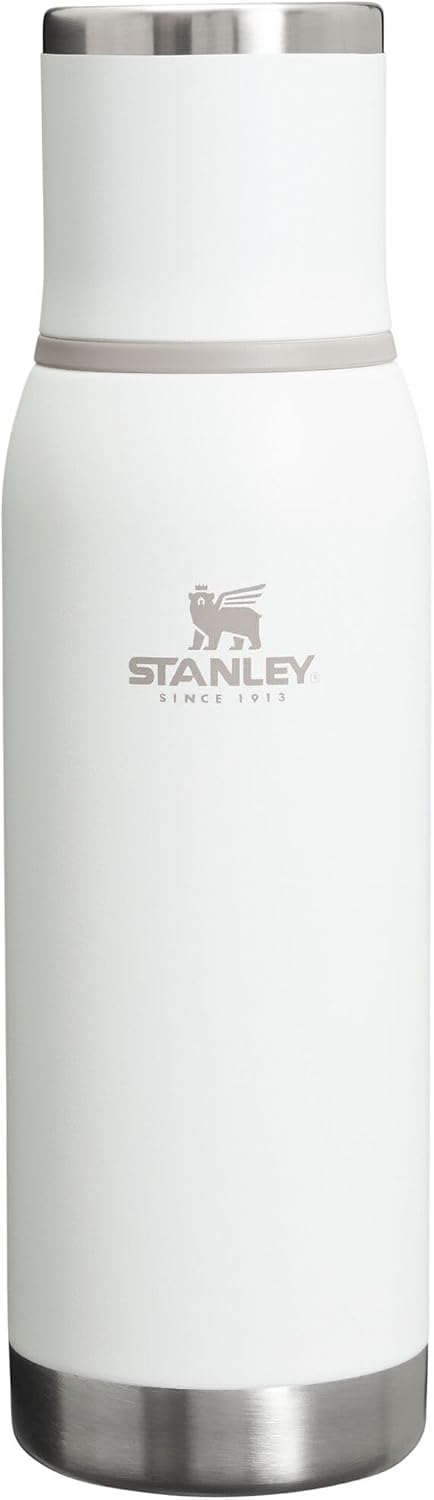 Stanley Adventure-To-Go Vacuum Bottle 25 oz | Wide Mouth with Leakproof Cup Lid | Keep Drinks Hot or Cold | Packable for Travel | Insulated Stainless Steel Thermal Bottle | BPA-Free | Frost White