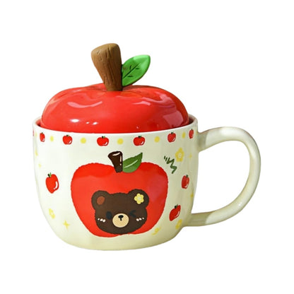 420Ml Ceramic Apple Breakfast Milk Cup With Lid