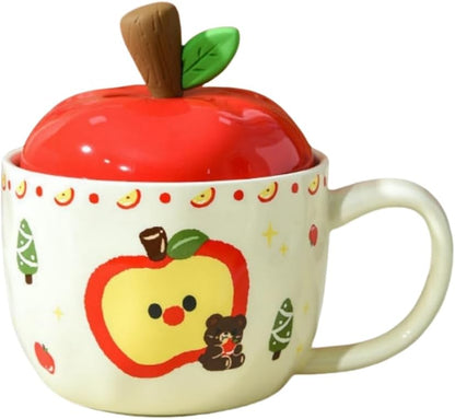 420Ml Ceramic Apple Breakfast Milk Cup With Lid