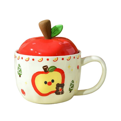 420Ml Ceramic Apple Breakfast Milk Cup With Lid