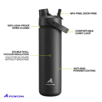 POWCAN 40 oz Insulated Vacuum Flask (Glam Printed), 2-in-1 Straw & Spout Lid, 24H Cold Retention, Leak-Proof BPA-Free Double Wall Stainless Steel Insulated Cup for Sports Travel, Gym