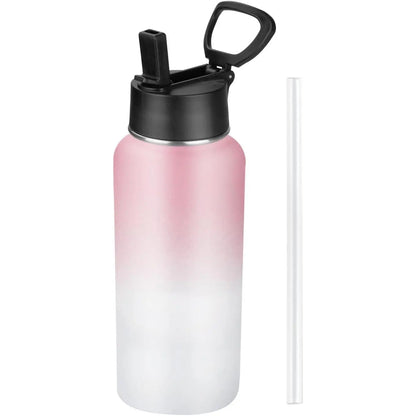Insulated Water Bottle With Straw,32 oz Vacuum Insulated Stainless Steel  Water Flask,Keeps Cold and Hot,Metal Water Bottle Wide Mouth for Gym Travel Camping (Black)