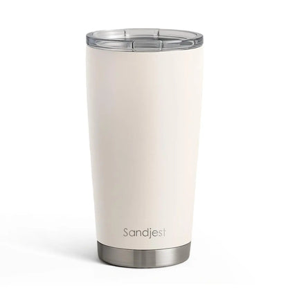 SANDJEST 20oz Stylish Botanical Daisies Insulated Stainless Steel Coffee Flask - Portable, Leakproof, Double-Wall Keeps Coffee Cozy Longer, Cup Holder Friendly, Reusable, Gym-to-Office Use, Iced or Hot Ready, Gift for Her