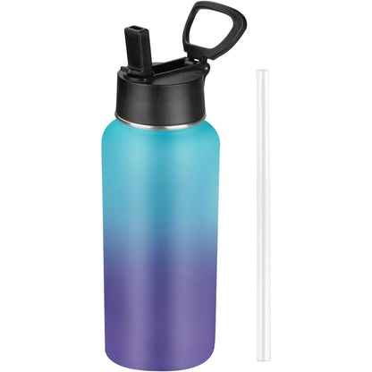 Insulated Water Bottle With Straw,32 oz Vacuum Insulated Stainless Steel  Water Flask,Keeps Cold and Hot,Metal Water Bottle Wide Mouth for Gym Travel Camping (Black)