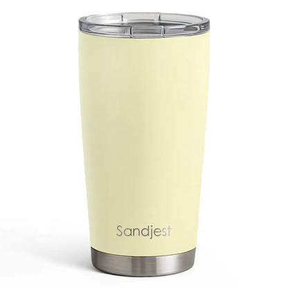 SANDJEST 20oz Stylish Botanical Daisies Insulated Stainless Steel Coffee Flask - Portable, Leakproof, Double-Wall Keeps Coffee Cozy Longer, Cup Holder Friendly, Reusable, Gym-to-Office Use, Iced or Hot Ready, Gift for Her