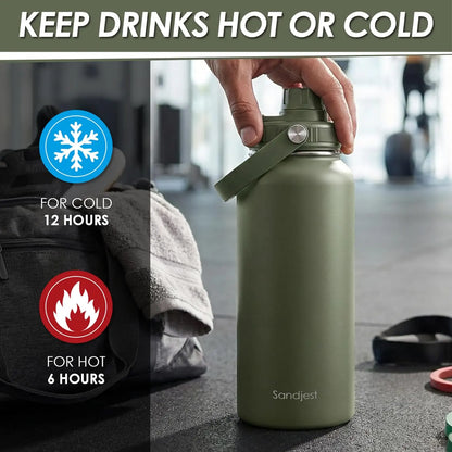 SANDJEST Summer Travel 32oz Sports Water Bottle with Spout Lid & Handle, Leak Proof Insulated Stainless Steel, Great for Outdoor, Gift for Men Him Dad