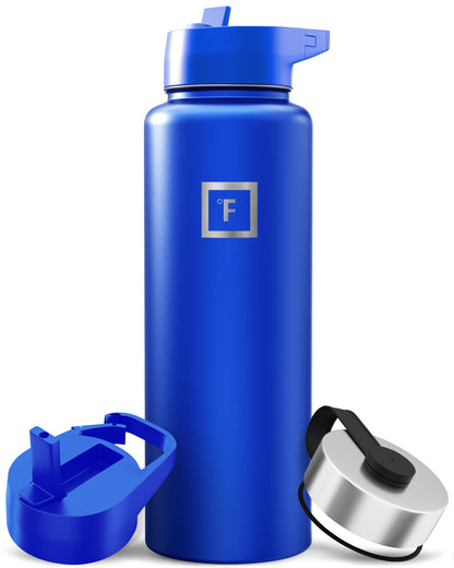 IRON °FLASK 40 oz Wide Mouth Water Bottle with Straw | Insulated Stainless Steel Sports Water Bottle with Leakproof Straw Lid - BPA Free, Cold 24 Hrs, Sweat Free (Midnight Black)