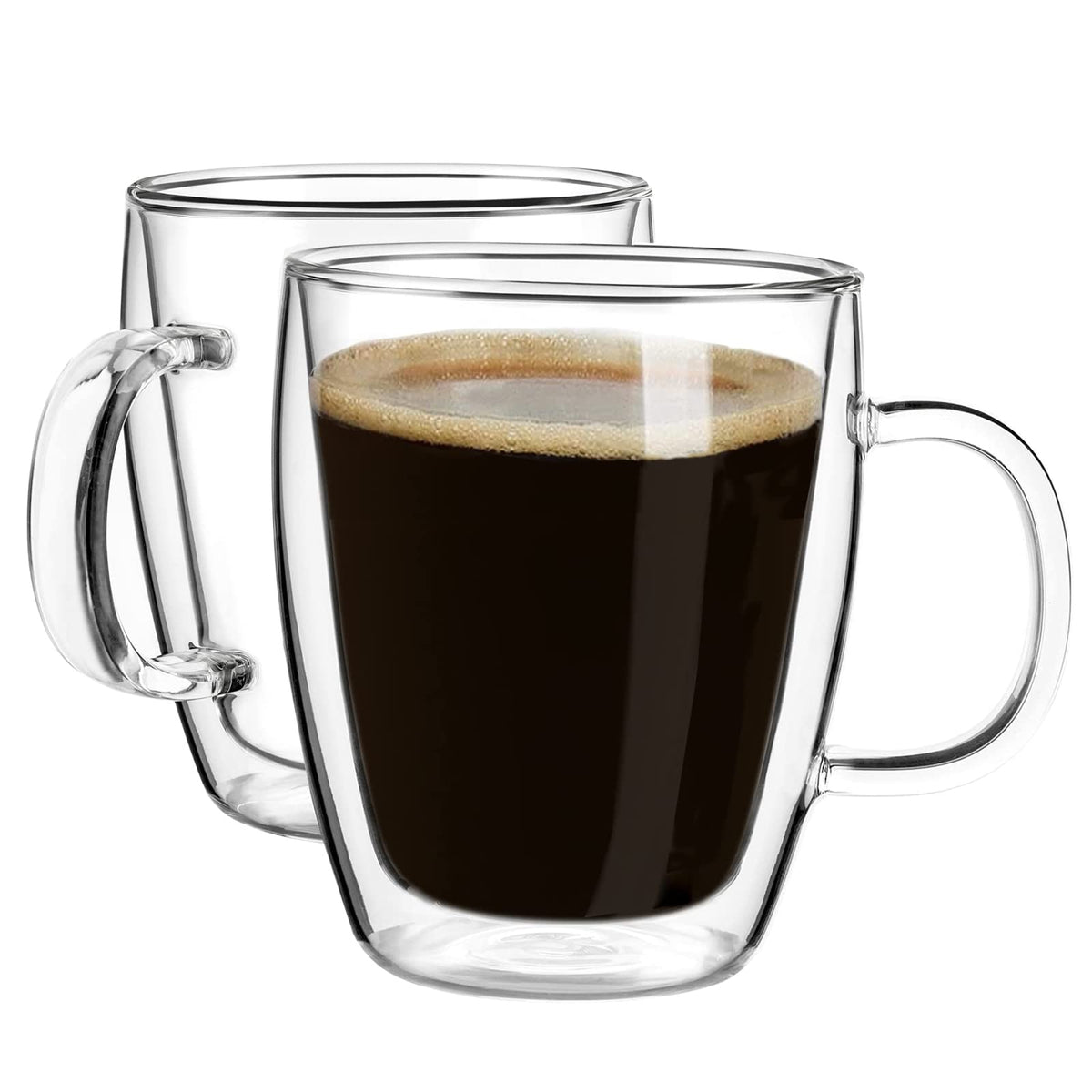 YUNCANG Double Wall Coffee Mugs, (4-Pcak) 16 Ounces-Clear Glass Cups with Handle,lnsulated,Cappuccino,Tea,Latte Cups,Beverage Glasses Heat Resistant