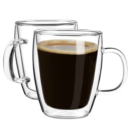 YUNCANG Double Wall Coffee Mugs, (4-Pcak) 16 Ounces-Clear Glass Cups with Handle,lnsulated,Cappuccino,Tea,Latte Cups,Beverage Glasses Heat Resistant