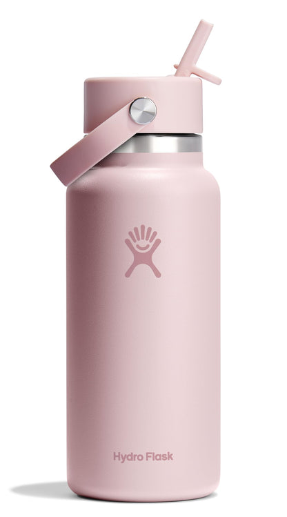 Hydro Flask Water Bottle - Insulated Stainless Steel - Wide Mouth Flex Straw Lid, Non Spill, Leakproof and Refillable in 32 Oz Tonal Birch