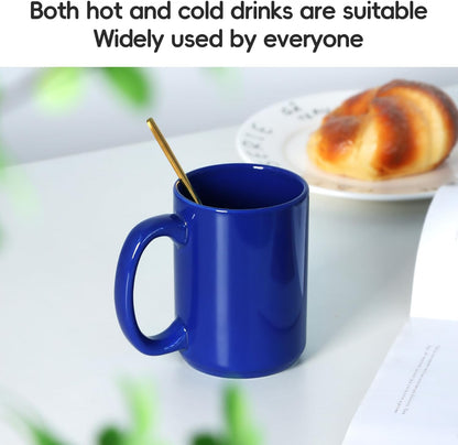 15 OZ Coffee Mug, Classic Blank Ceramic Cup with Large Handle for Tea Latte Cappuccino, Blue