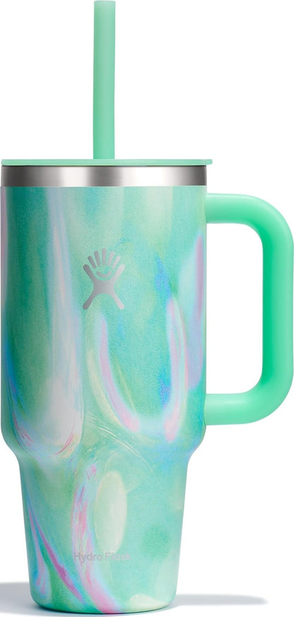 Hydro Flask Travel Tumbler with Handle, Lid and Straw - Insulated Stainless Steel in 40 Oz Trillium