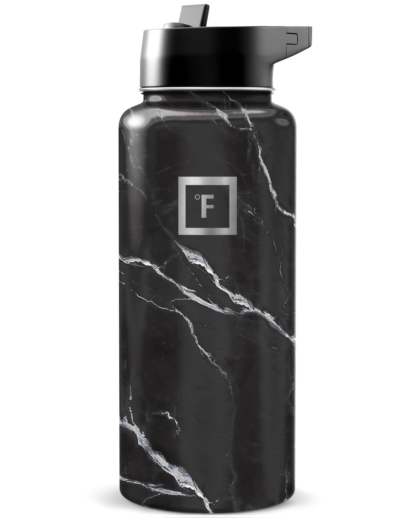 IRON °FLASK 32 oz Wide Mouth Water Bottle with 3 Lids | Insulated Stainless Steel Sports Water Bottle with 3 Leakproof Lids - BPA Free, Cold 24 Hrs, Sweat Free (Midnight Black)