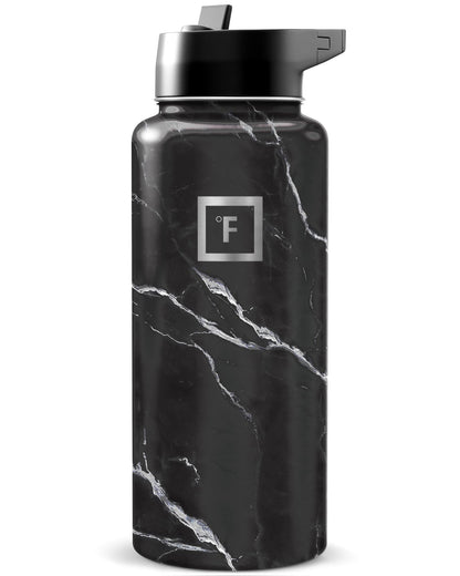 IRON °FLASK 32 oz Wide Mouth Water Bottle with 3 Lids | Insulated Stainless Steel Sports Water Bottle with 3 Leakproof Lids - BPA Free, Cold 24 Hrs, Sweat Free (Midnight Black)