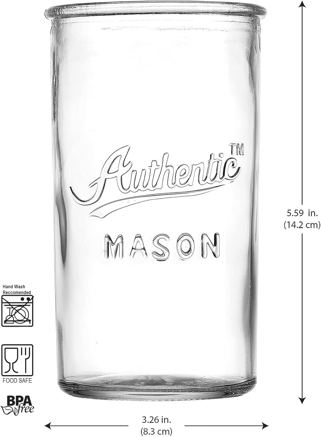 Glaver's Drinking Glasses – Set of 4 Authentic Mason Vintage Glassware – Clear Glass Tumblers for Cocktails, Water, Juice – Embossed Vintage Drinking Glasses