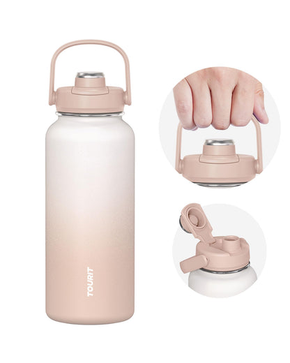 TOURIT 24 oz Insulated Stainless Steel Water Bottle, Obsidian | Double-wall vacuum thermal flask with top handle, leakproof & BPA-free design for sports, gym, hiking & travel use