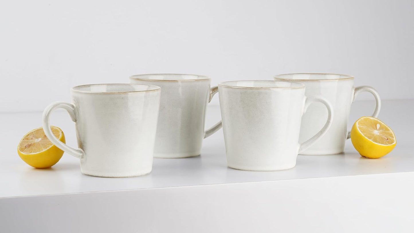 famiware Coffee Mug Set of 4, Annecy 14 oz Ceramic Cups Set with Handle | Stoneware Coffee Cup Set, Microwavable and Dishwasherable Stoneware, Drinkware Set for Tea, Latte, Cappuccino, Grey White