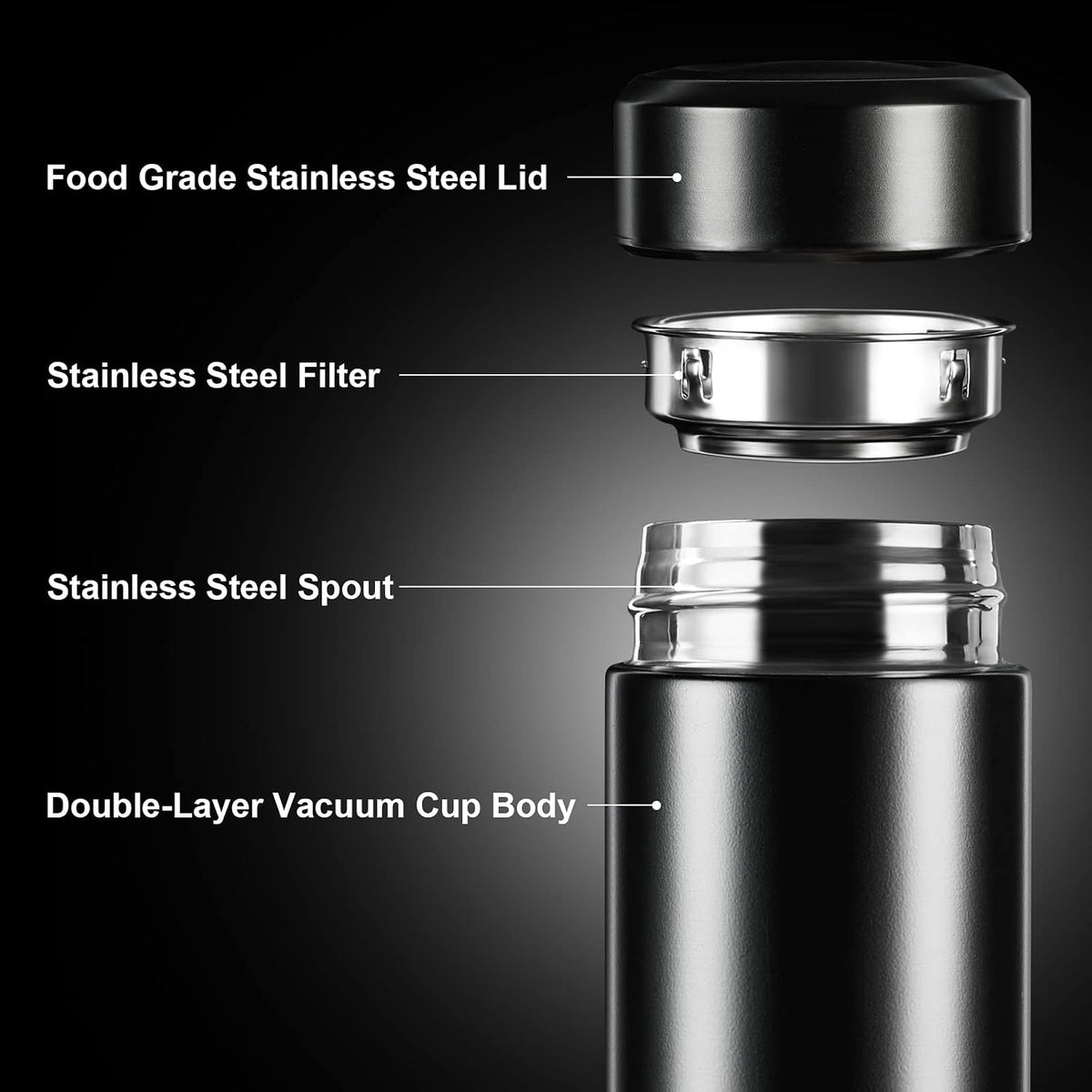 PARACITY Insulated Water Bottle, 15 oz Stainless Steel Water Bottle, Black | As a tea bottle or coffee bottle, this double-wall vacuum-insulated metal water bottle keeps drinks hot 12 hrs, cold 24 hrs.