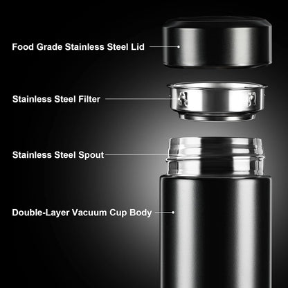 PARACITY Insulated Water Bottle, 15 oz Stainless Steel Water Bottle, Black | As a tea bottle or coffee bottle, this double-wall vacuum-insulated metal water bottle keeps drinks hot 12 hrs, cold 24 hrs.