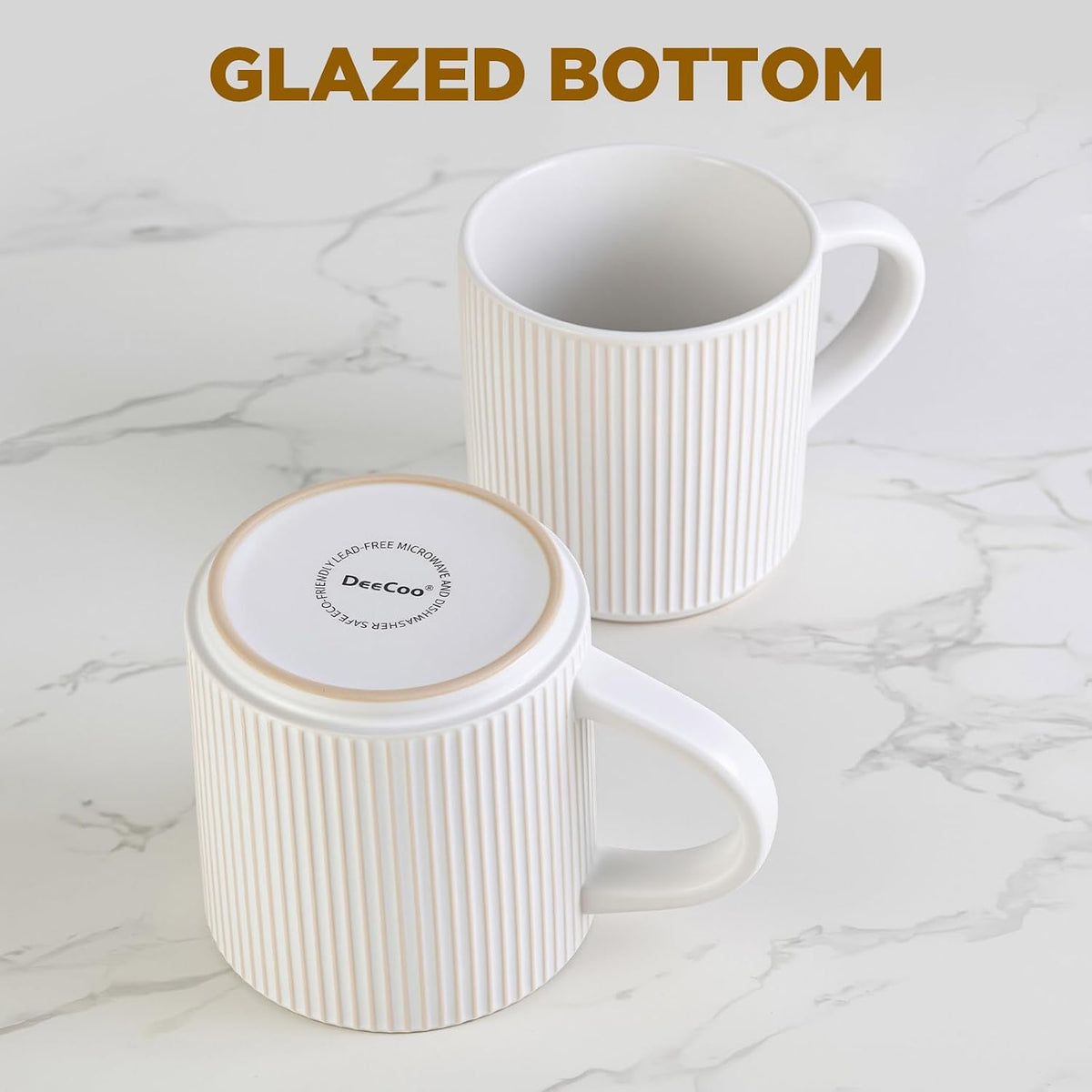 DeeCoo Matte White Coffee Mugs Set of 4, 12 Ounce Mug with Handles, Ceramic Stoneware Catering Coffee Cups, Porcelain Mugs Sets for Coffee, Tea, Hot Cocoa, Milk, Microwave and Dishwasher Safe
