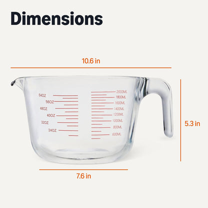 Amazon Basics Large Size Glass Measuring Cup, 8 Cup, Easy-to-Read Markings, Dishwasher/Microwave/Freezer/Oven Safe (Previously AmazonCommercial)