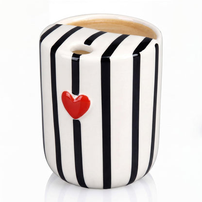 1 pcs Ceramic Mug with Sip Hole 10 oz deep Blue red Striped | Ice Coffee Mug, Travel Mugs,Novelty Hand Painted,Heat Resistant,Non Slip,Built in One Lid,Coffee Lovers Appreciation Gift