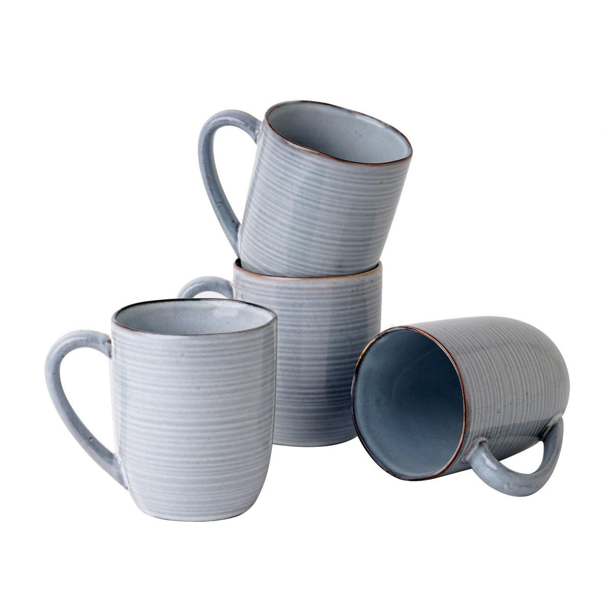 famiware Coffee Mug Set of 4, Annecy 14 oz Ceramic Cups Set with Handle | Stoneware Coffee Cup Set, Microwavable and Dishwasherable Stoneware, Drinkware Set for Tea, Latte, Cappuccino, Grey White