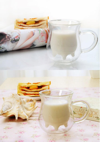Double Wall Glass Cup - Creative Cup Cute Calf Insulated Mugs Thermo Coffee Milk Cups Creamer Pitcher (250 ml/8.45 oz)