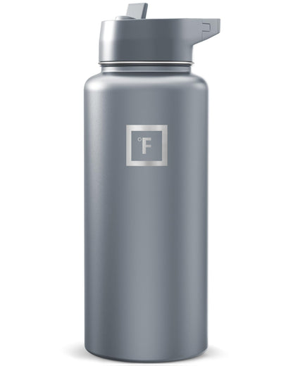 IRON °FLASK 32 oz Wide Mouth Water Bottle with 3 Lids | Insulated Stainless Steel Sports Water Bottle with 3 Leakproof Lids - BPA Free, Cold 24 Hrs, Sweat Free (Midnight Black)