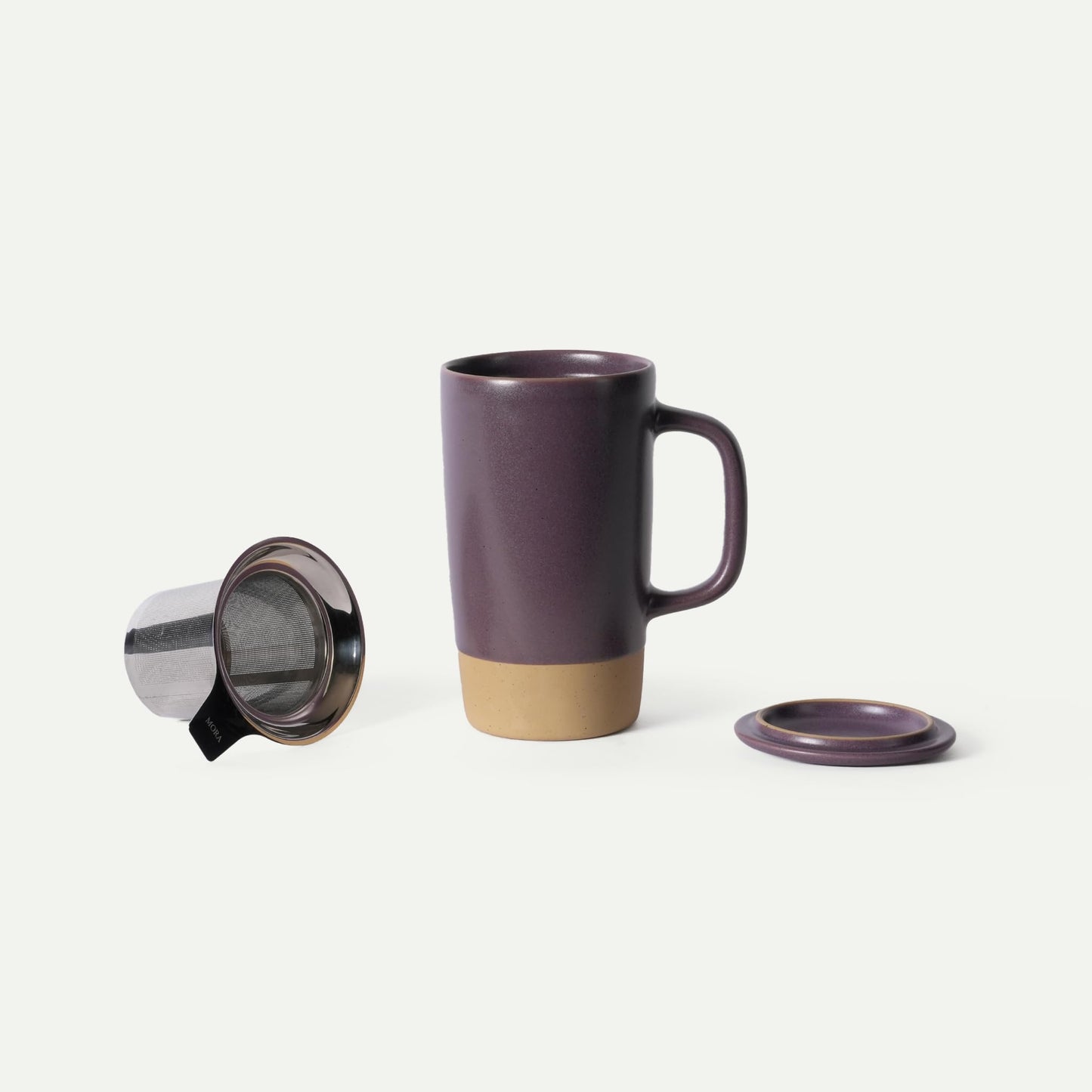 Mora Ceramics Large Tea Mug with Loose Leaf Infuser and Ceramic Lid, 18 oz, Portable, Microwave and Dishwasher Safe, Tall Coffee Cup - Rustic Matte Ceramic Glaze, Modern Herbal Tea Strainer, Olive