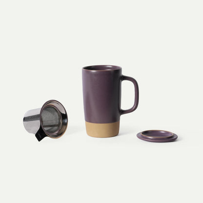 Mora Ceramics Large Tea Mug with Loose Leaf Infuser and Ceramic Lid, 18 oz, Portable, Microwave and Dishwasher Safe, Tall Coffee Cup - Rustic Matte Ceramic Glaze, Modern Herbal Tea Strainer, Olive