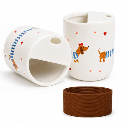 To Go Ceramic Coffee Cups with Lids, Romantic Red Hearts Ceramic Traval Mug with Sip Hole, 12oz Ceramic Sip Cups Pottery Travel Mug, Gifts For Him Her