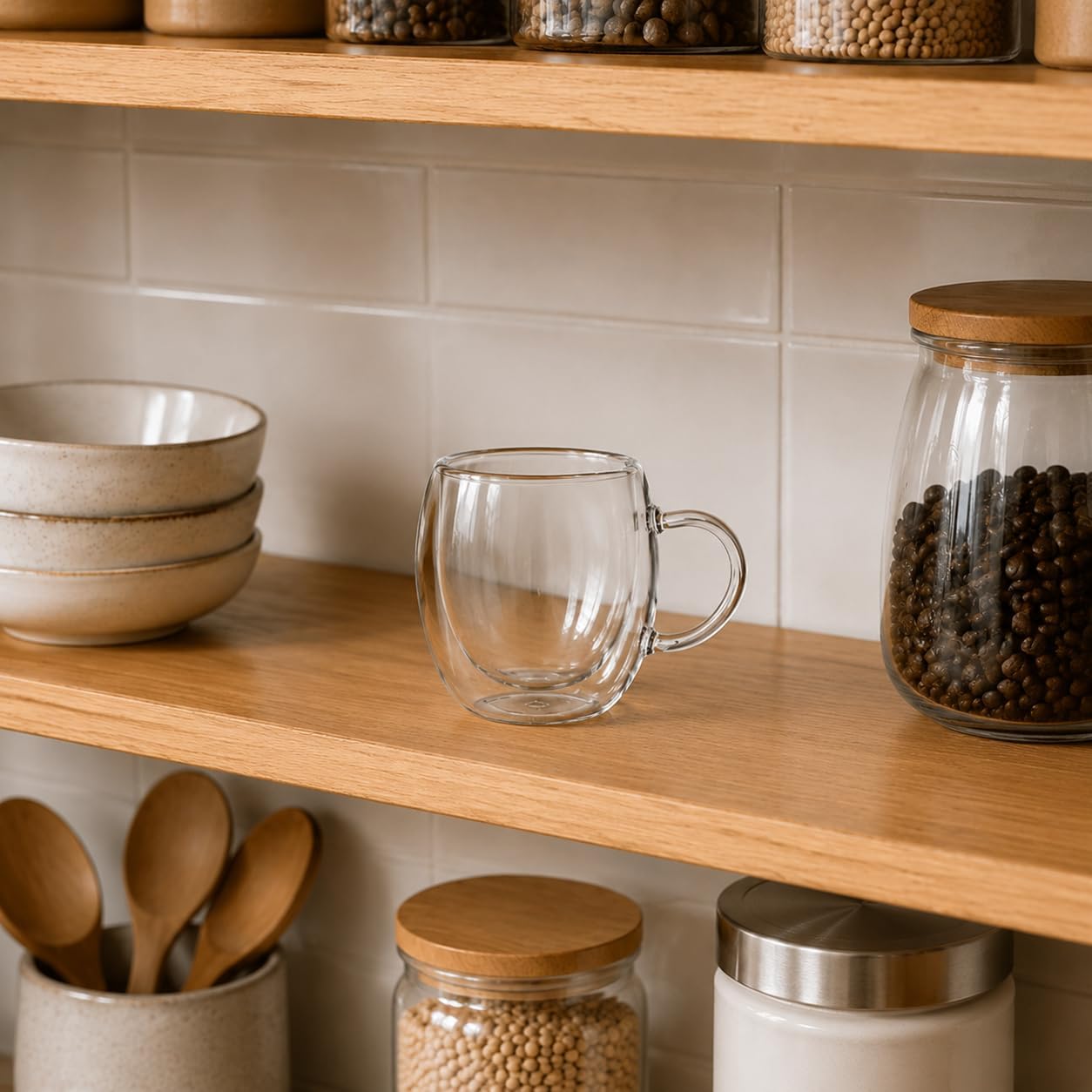 Good Morning Glass Cup with Handle - Microwave Safe, Reusable Breakfast & Milk Cup, Food-Grade Recyclable Glassware for Oatmeal, Cereal, and More, Hand Wash Only