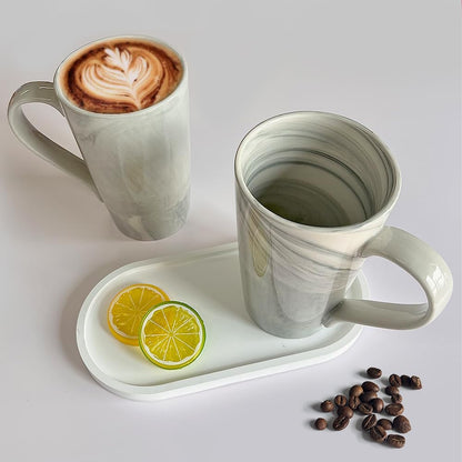 20 OZ Large Coffee Mugs, Grey Marble Ceramic Tall Beer Cups with Handle Set of 2 600 ml Oversized Porcelain Bulk Big Tea Cup for Men Women Gifts Mom and Dad