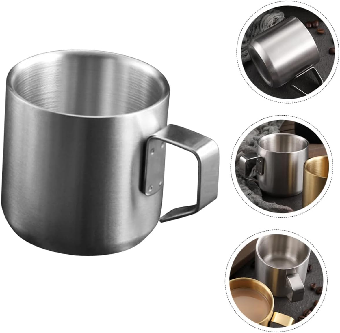 BESTOYARD Stainless Steel Breakfast Cup with Handle 2.36 Inch Compact Milk and Porridge Cup for Toddler Feeding and Household Use