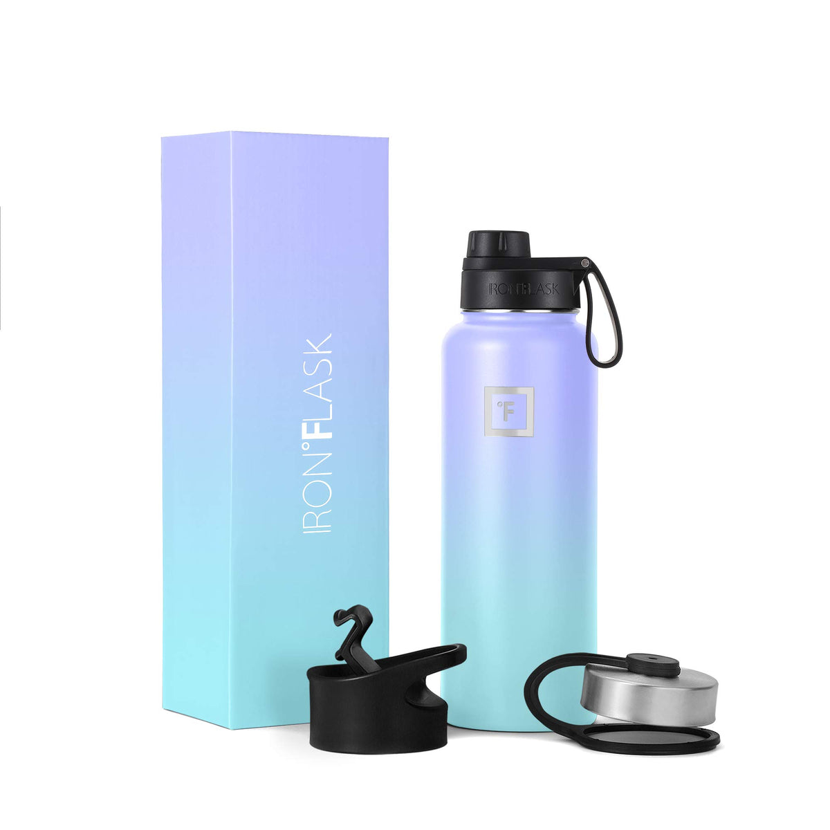 IRON °FLASK 40 oz Wide Mouth Water Bottle with Straw | Insulated Stainless Steel Sports Water Bottle with Leakproof Straw Lid - BPA Free, Cold 24 Hrs, Sweat Free (Midnight Black)