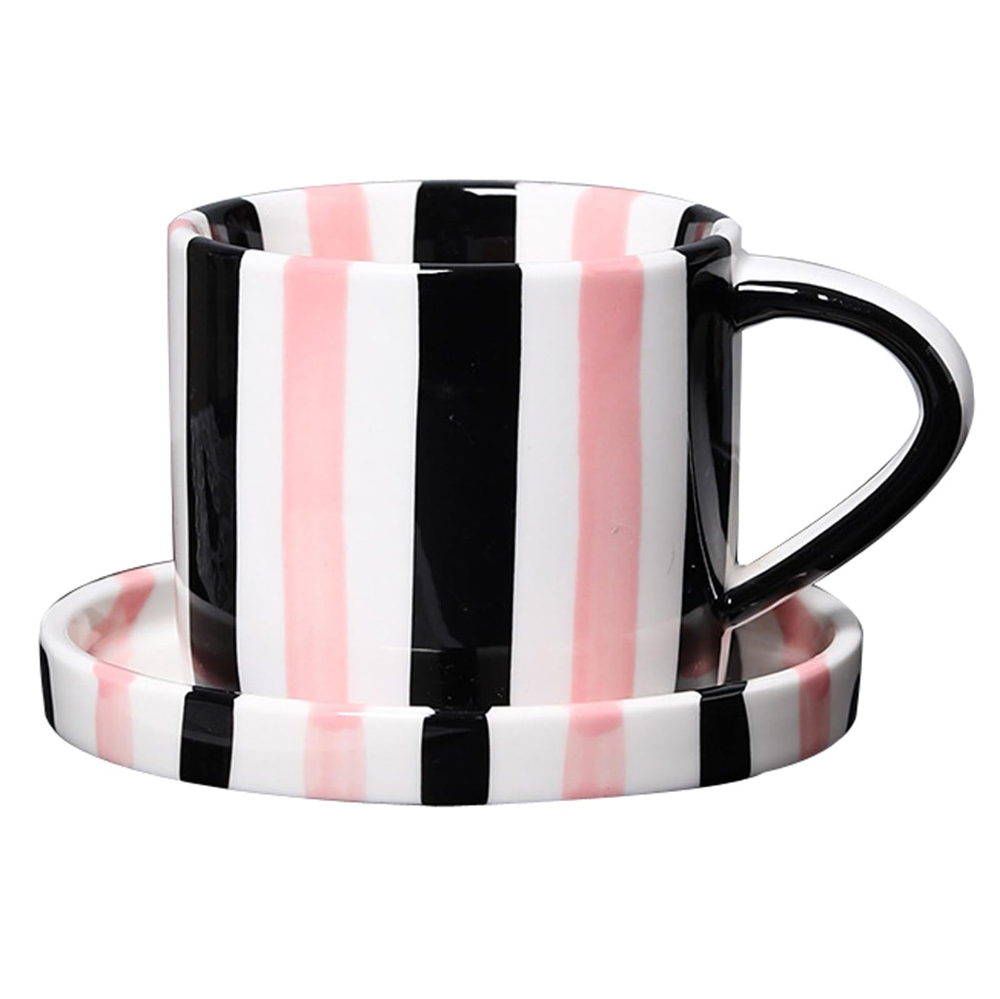8 Oz Coffee Mug Large Espresso Cups With Saucer Ceramic Coffee Mugs Porcelain Coffee Cup With Saucer Hand-Painted Striped Art Cup And Saucer,C