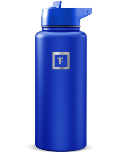 IRON °FLASK 32 oz Wide Mouth Water Bottle with 3 Lids | Insulated Stainless Steel Sports Water Bottle with 3 Leakproof Lids - BPA Free, Cold 24 Hrs, Sweat Free (Midnight Black)