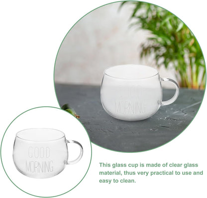 Gatuida Heat-resistant Glass Milk Cup with Handle, Delicate Breakfast Mug, Multi-function Glass Coffee and Cereal Cup for Home and Microwave Use