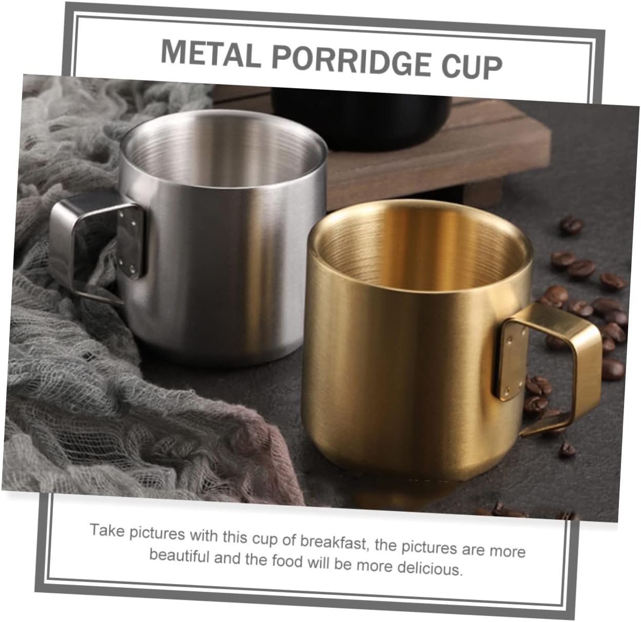 ABOOFAN Stainless Steel Double Breakfast Milk Cup with Handle Decorative Metal Mug for Household Use Portable and Easy to Clean