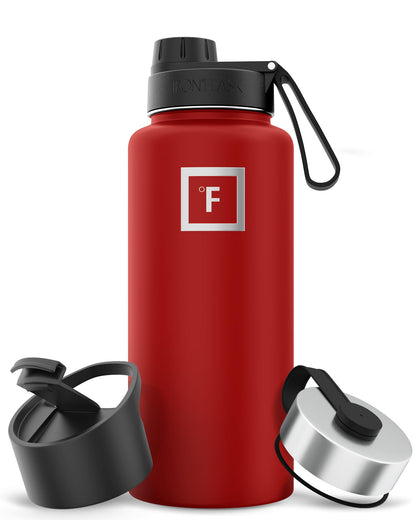 IRON °FLASK 32 oz Wide Mouth Water Bottle with 3 Lids | Insulated Stainless Steel Sports Water Bottle with 3 Leakproof Lids - BPA Free, Cold 24 Hrs, Sweat Free (Midnight Black)