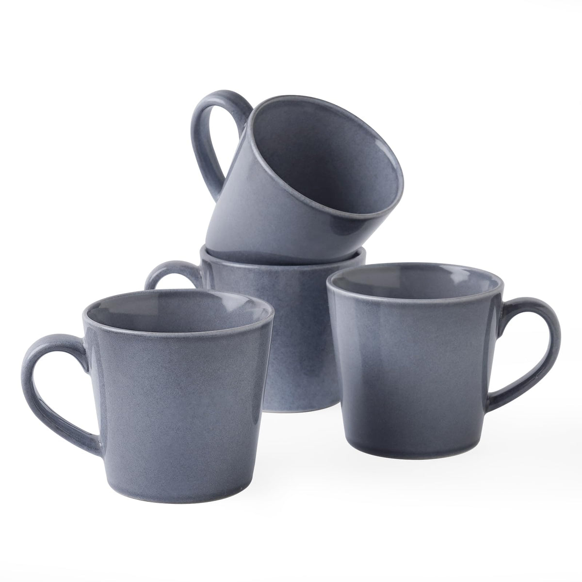 famiware Coffee Mug Set of 4, Annecy 14 oz Ceramic Cups Set with Handle | Stoneware Coffee Cup Set, Microwavable and Dishwasherable Stoneware, Drinkware Set for Tea, Latte, Cappuccino, Grey White