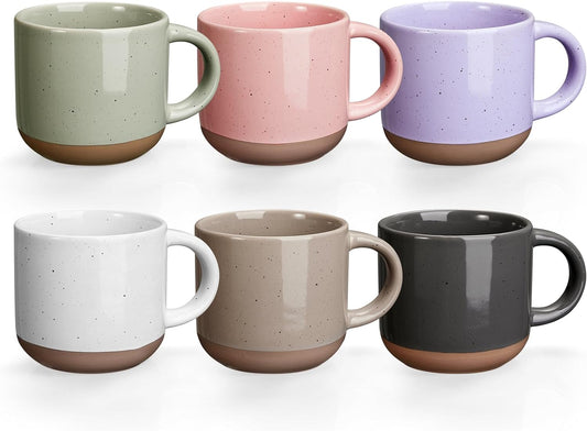 Gencywe® Morandi Color Ceramic Mini Espresso Cups Set of 6, 5 oz Expresso Mugs with Handle,Porcelain Coffee Mugs Demitasse Cups, Modern Style Cups, Microwave Dishwasher Safe Suit for Espresso Machine